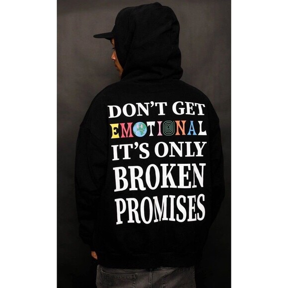 Broken Promises Emotional Black Hoodie Sweatshirt Pullover - Men's Medium - Picture 1 of 9